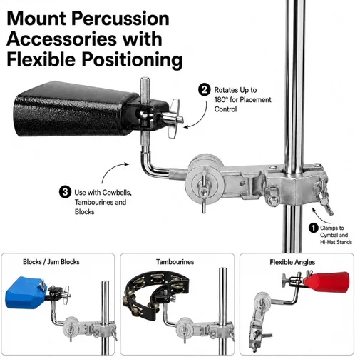Miniatura 4 de ROSS Percussion - Abrazadera universal de montaje para cencerro con barra en L ajustable Accesorio de hardware de tambor multiajuste