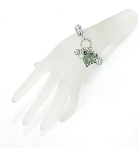 Miniatura 5 de Linpeng BR-2476B Fiona Pulsera elástica con cuentas de cristal y perlas con colgantes, gris claroblanco