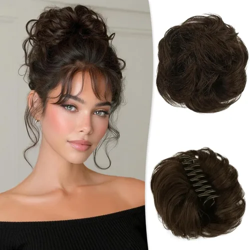 Miniatura 30 de RUWISS Pinza de Garra Moño Desordenado Postizo de Cabello Humano Real Moños Ondulados Rizados Chignon Extensiones de Moño Peinado Recogido