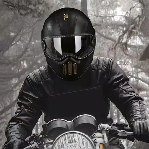 Miniatura 5 de Casco retro de motocicleta de cara completa de cuero de fibra de vidrio para hombres y mujeres Street Off-Road Ciclomotor Racing ATV Motocross