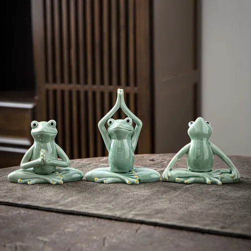 Miniatura 2 de OwMell Rana Zen de Cerámica para Decoración, Estatua de Rana en Pose de Yoga para Meditación Cerámica para Decoración Zen del Hogar - Namaste