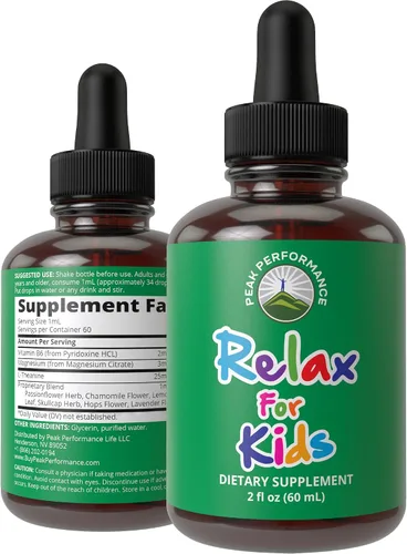 Peak Performance Kids Calm Liquid Drops ayuda para relajación, calma y sueño | No Taste when Mixed with Water - Sugar Free 9-in-1 Non-Habit Forming