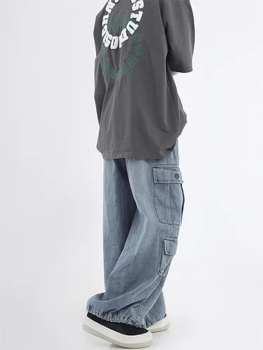 Miniatura 2 de Pantalones de mezclilla holgados para mujer, pantalones cargo grunge Y2K Emo Demin, ropa gótica de paracaídas, pantalones deportivos vintage