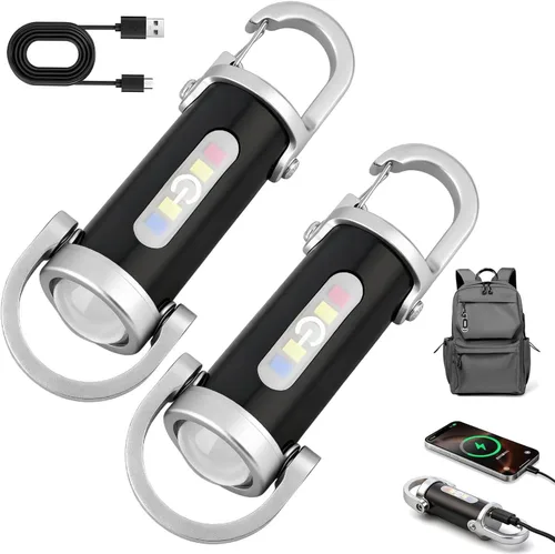 2 linternas portátiles recargables brillantes, tipo C, USB, mini luz LED, llavero cargador de teléfono, 7 modos de iluminación para campamento,