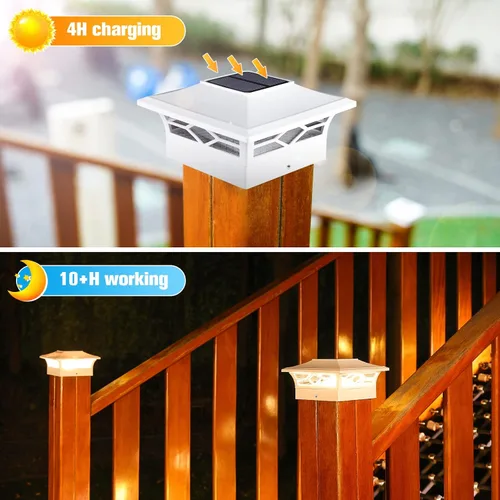 Miniatura 3 de VOLISUN - Faroles solares para poste: paquete de 2 luces para exteriores, para cubierta, con casquillo blanco, resistente al agua, 2 modos