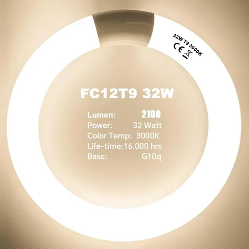 Miniatura 2 de FC12T9/WW - Juego de bombillas fluorescentes circulares de 32 vatios y FC8T9/KB de 22 W, 8 pulgadas, T9, 22 W y 32 W, 32 W, luz circular blanca
