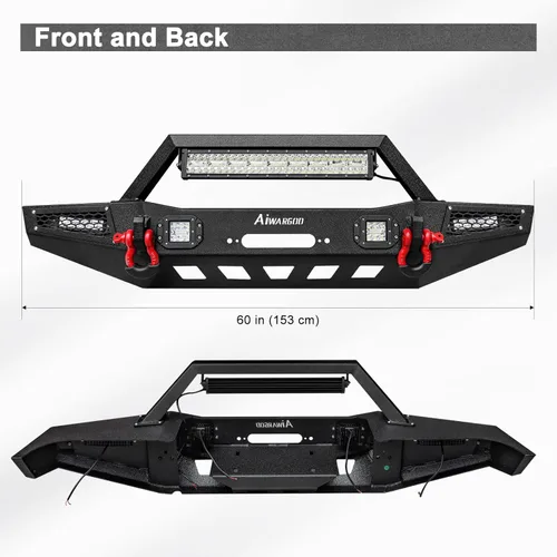 Miniatura 2 de Parachoques delantero para Cherokee XJ, AAIWA parachoques de acero con barra de luz LED y soporte de placa de cabrestante compatible con Cherokee XJ