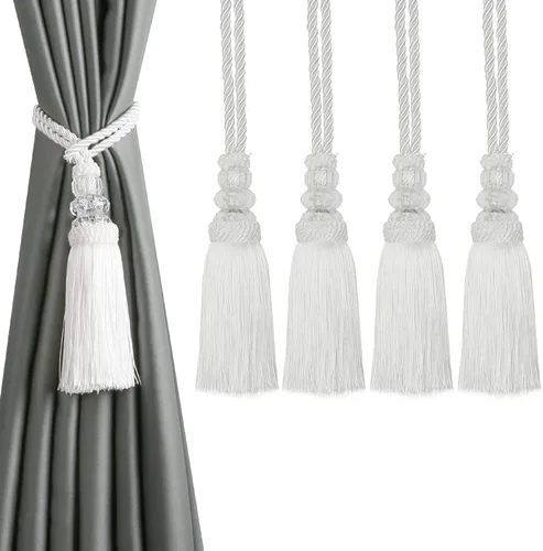 Miniatura 10 de Alzapaños de cortina con borla, alzapaños elegantes y decorativos para exteriores, lazos modernos de cuerda para ventanas con ganchos, para Beige
