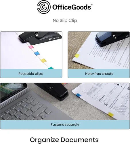 Miniatura 3 de OfficeGoods Recambios de clip antideslizante – Se une hasta 50 páginas – Reutilizable – Funciona con dispensador de clip antideslizante – Caja de 50
