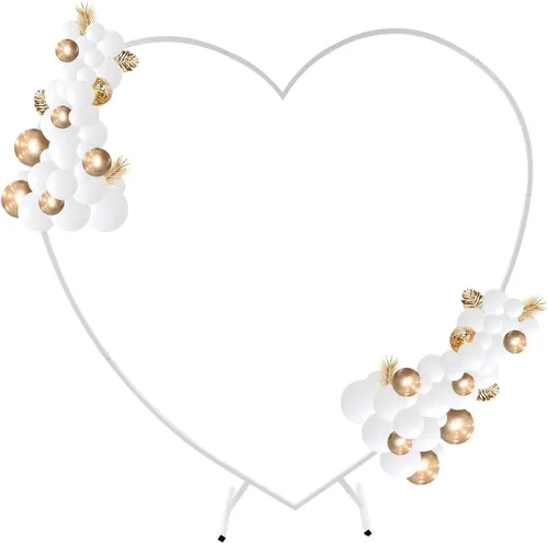 Miniatura 10 de Soporte de arco de globos de 7.7 pies de metal para arco de boda, soporte de telón de fondo, arco de corazón, decoración de fondo floral para Blanco