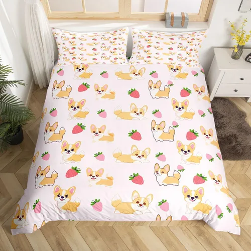 Feelyou Funda de edredón con estampado de perro, tamaño individual, funda de edredón de cachorro de caricatura, lindo juego de ropa de cama con