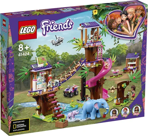 LEGO Friends Jungle Rescue Base 41424 Juguete de construcción para niños, kit de rescate de animales que incluye una casa de árbol de la selva y 2