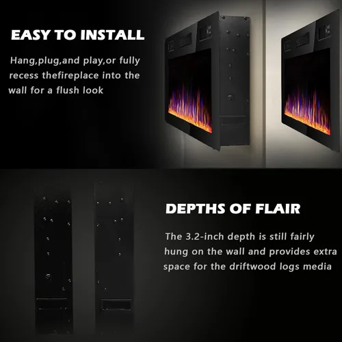 Miniatura 8 de BOSSIN - Chimenea eléctrica lineal ultrafina y silenciosa de 60 pulgadas, chimenea empotrada y montada en pared, compatible con montantes de 2 x 4