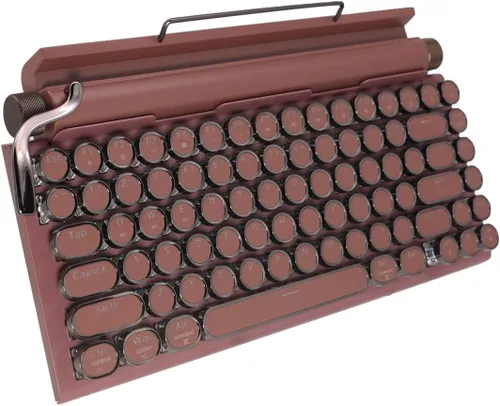Teclado mecánico estilo máquina de escribir retro Adventurers, 83 teclas, diseño compacto del 75%, Bluetooth 5.0 y cableado, interruptor azul Rojo
