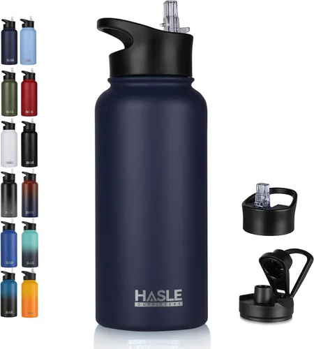 Miniatura 54 de HASLE OUTFITTERS Botella de agua aislada de 22 onzas, botella de agua de acero inoxidable de doble pared, boca ancha con tapa de popote y tapa