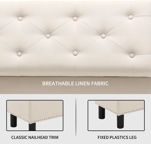 Miniatura 5 de Furnimart Banco otomano de almacenamiento de 42.5 pulgadas, banco de almacenamiento tapizado para dormitorio, entrada, sala de estar, lino copetudo