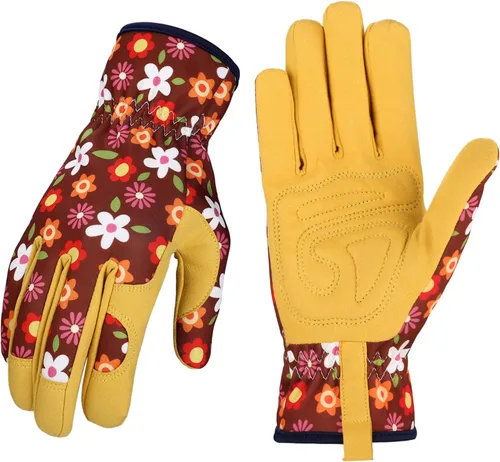 Miniatura 9 de Bamllum Guantes de cuero para jardinería para mujer, guantes de trabajo para deshierbe, excavación, plantación, rastrillo y poda