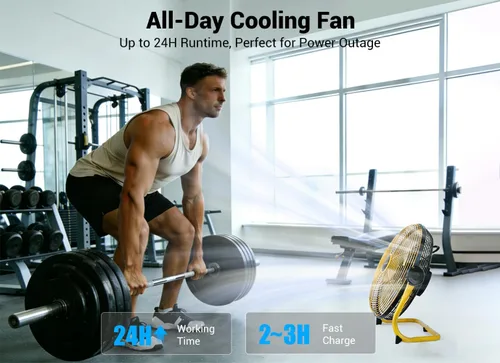 Miniatura 4 de Geek Aire Ventilador portátil de 12" a batería con aspas de metal, inclinación vertical de 360°, ventilador inalámbrico de 24h de duración