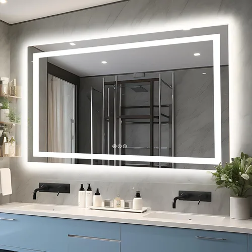 Miniatura 33 de EchosLife Espejos de baño LED de 20 x 28 pulgadas para pared, marco de aluminio negro (frontal y retroiluminado), espejo de tocador antivaho