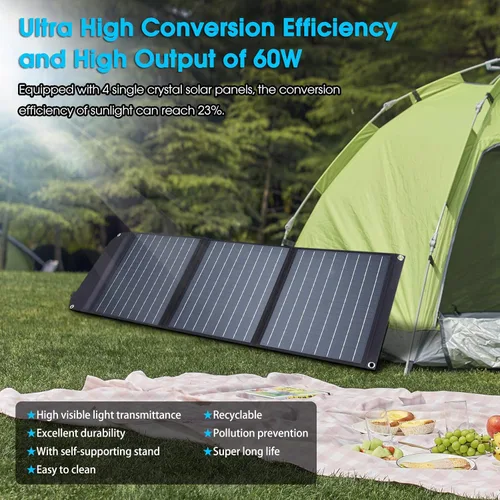 Miniatura 3 de MARBERO Panel Solar Portátil de 60W Panel Solar Plegable de 60 Vatios para Generadores Solares IP65 Impermeable 23% de Alta Eficiencia Puerto USB