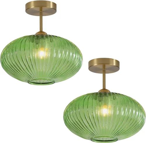 Miniatura 11 de BOKT Lámpara de techo vintage de 9.8 pulgadas con forma de farol, luz de techo de vidrio blanco leche, lámpara colgante de techo moderna de mediados