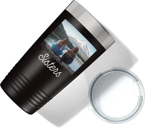 Miniatura 5 de Vaso personalizado de 20 onzas (17 colores) con foto impresa con aislamiento térmico de acero inoxidable recubierto de polvo con tapa, regalo