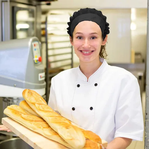 Miniatura 7 de Paquete de 4 u 8 sombreros de chef de cocina, gorras ajustables para servicio de alimentos, redes para el cabello, reutilizables, lavables, de malla
