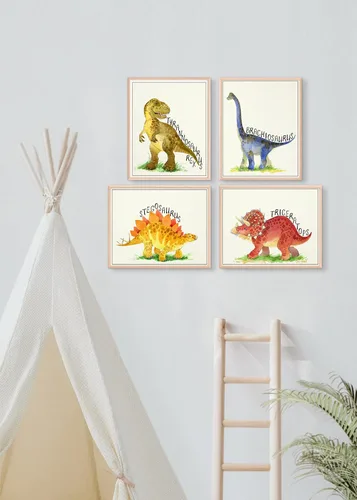 Miniatura 6 de DREAM BIG PRINTABLES Impresiones artísticas de acuarela de dinosaurios (juego de 4) – sin marco – 8 x 10 s El juego incluye tiranosaurio Rex