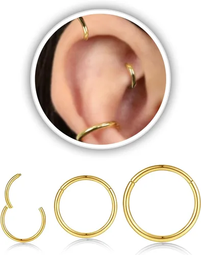 Miniatura 13 de Nose Rings Hoop and Nose Studs Sets for Women Men,Hypoallergenic 316L Surgical Stainless Steel Hinged Clicker Segment Nose Rings Hoop Helix