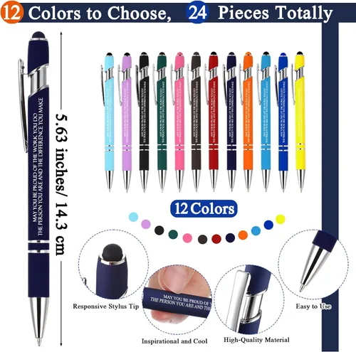 Miniatura 2 de Qilery Juego de 24 bolígrafos de agradecimiento a los empleados, bolígrafo inspirador de metal de tinta negra con punta de lápiz capacitivo, cita