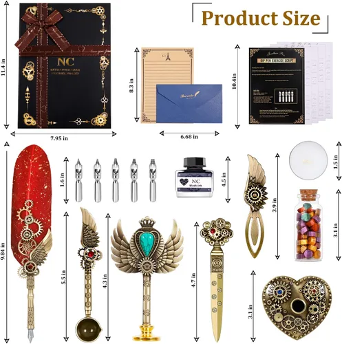 Miniatura 2 de NC Juego de Tinta de Pluma de Caña, Pluma de Pluma, Sello de Cera con Estampilla, Juego de Caligrafía - Regalo del Día de San Valentín para Amantes