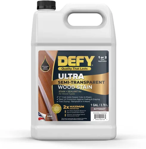 DEFY Tinte y sellador de madera ultra semitransparente para exteriores en uno – Butternut, 1 galón, tinte de cubierta y sellador | Color rico y