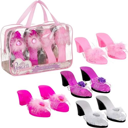 Expressions - Juego de 4 zapatos de vestir para niñas pequeñas con tacones en bolsa de transporte, se adapta a zapatos de niños pequeños de talla