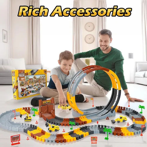 Miniatura 2 de 157 PCS Construction Race Tracks for Kids, Glow in The Dark Magic Toy Set with 360° Loop Ramp, 1 Light Up Car, 3 Construction Cars, Flexible DIY