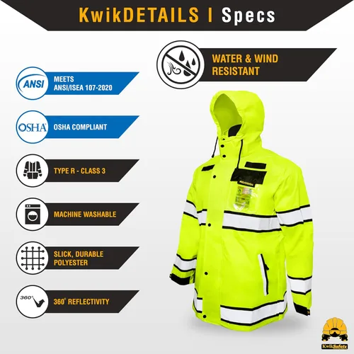 Miniatura 6 de KwikSafety - Charlotte, NC - Chaqueta de lluvia TORRENT y gabardina ANSI OSHA clase 3 de alta visibilidad, equipo de lluvia Hi Vis