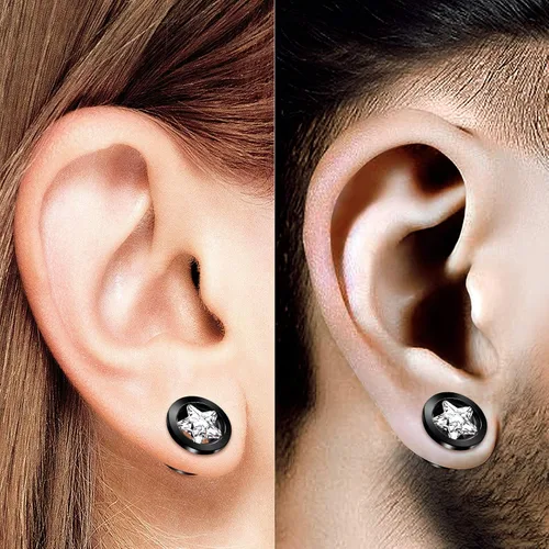 Miniatura 5 de Big GAUGES - Par de tornillos de cristal anodizado negro transparente para joyería