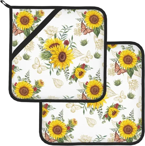 Miniatura 13 de Agarraderas bohemias para cocina, soportes retro de los años 70 con bolsillos, almohadillas calientes cuadradas para cocina, cocina, hornear, Boho