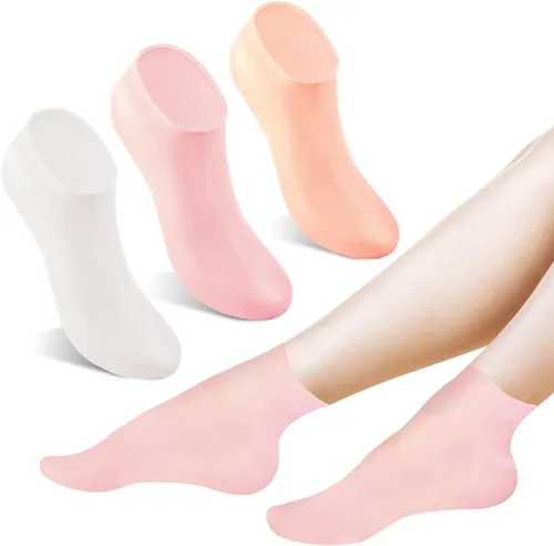 3 pares de calcetines de silicona, calcetines hidratantes de silicona, calcetines de aloe, calcetines de talón de gel de silicona para mujeres y