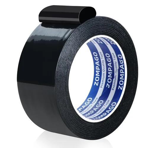 ZOMPAGO Cinta adhesiva negra de alta resistencia, 1.8 pulgadas x 164 pies, fuerte adhesivo impermeable y resistente a los rayos UV, sin residuos,