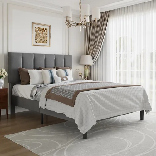 Miniatura 10 de VECELO - Base de cama tamaño individual con cabecera tapizada, plataforma con soporte de listones de madera de alta resistencia, no necesita somier