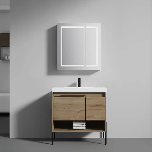 Miniatura 9 de Blossom Turin - Mueble de baño de roble Classik de 24 pulgadas con fregadero acrílico, gabinete independiente minimalista de madera, diseño moderno