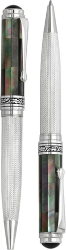 Miniatura 6 de Xezo Bolígrafo Maestro, punta media. Plata de ley 925 maciza y nácar negro con chapado en platino puro. Hecho a mano, edición limitada, serializado.