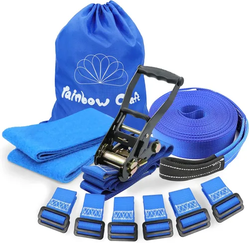 Miniatura 8 de Rainbow Craft Correas de hebilla Ninja Slackline – 8 trabillas extraíbles para colgar para entrenamiento de carrera de obstáculos ninja, accesorios