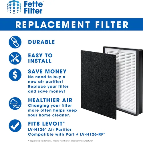 Miniatura 3 de Fette Filter - Juego de filtros de repuesto para purificador de aire premium, compatible con purificador de aire Levoit LV-H126 (1 Hepa 3 de carbono)