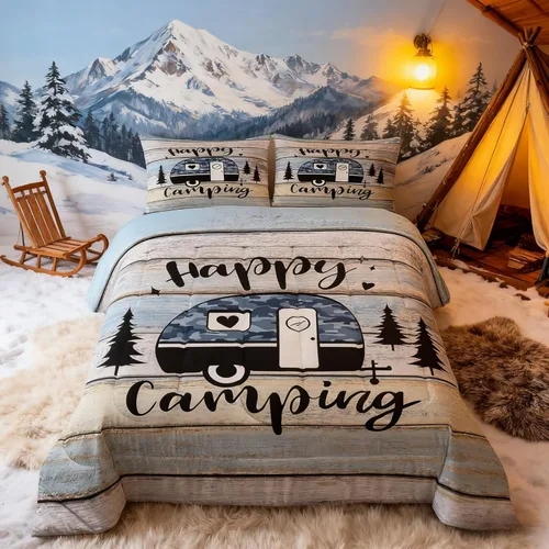 Miniatura 56 de Juego de Edredón para Acampar Feliz para Niños Tamaño Individual, Juego de Ropa de Cama Rústica de Aventura de Granja y Cabaña, Decoración