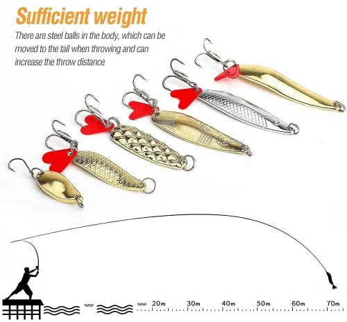 Miniatura 2 de DONQL Spoon Fishing Lures, Metal Fishing Spoon Lures Hard Baits Saltwater Fishing Lures Spinner Baits Fish Treble Hooks Tackle Salmon Bass