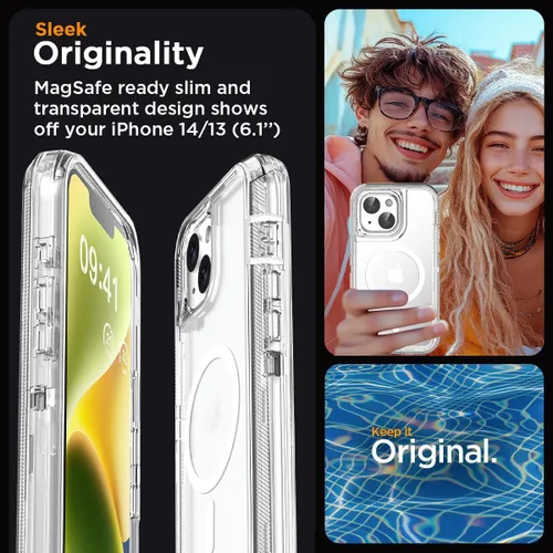 Miniatura 7 de AICase Funda transparente para iPhone 16e/13/iPhone 14, compatible con MagSafe 3 en 1, resistente protección contra caídas, cuerpo completo, a