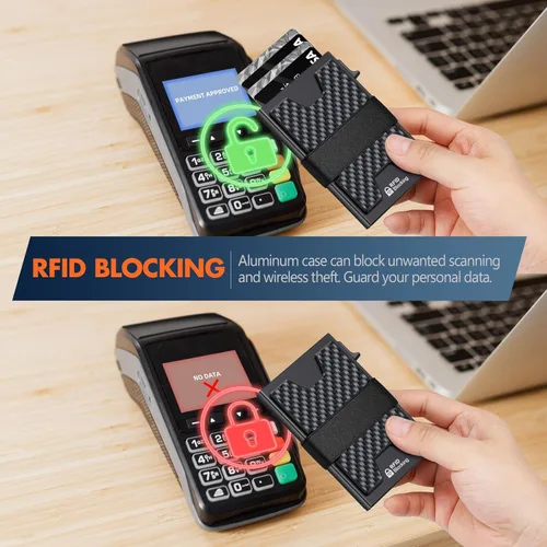 Miniatura 13 de AUTLEY Portatarjetas delgado, billetera minimalista desplegable para hombres, con bloqueo RFID y banda para efectivo (negro)