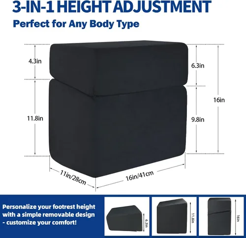 Miniatura 2 de Reposapiés ajustable para debajo del escritorio en el trabajo, taburete ergonómico 3 en 1 con conexión de cremallera, altura ajustable de 6.3