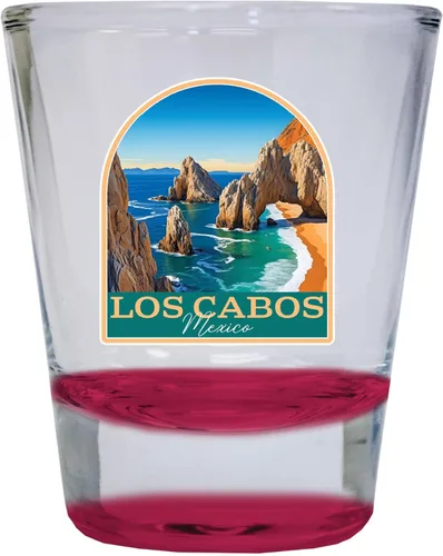 Los Cabos Mexico Design B Souvenir - Vaso de chupito redondo de 1.5 onzas, color rojo, paquete de 4